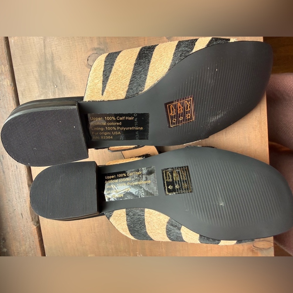 Who What Wear Black and Tan Zebra-Stripe Slide Sandals - Picture 5 of 7